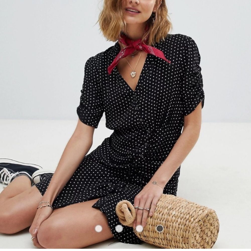Free People Pippa Short Sleeve Ruched Polkadots Short Dress Size Medium